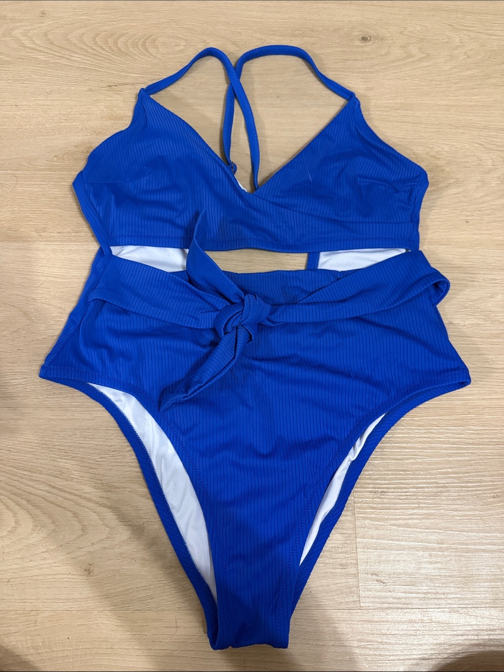 Blue women One-Piece Swimsuit with Tie Waist